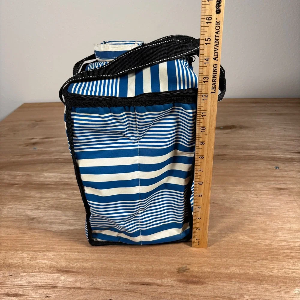 SCOUT Insulated Lunch Bag Blue White Striped Cooler Tote Zipper Pocket